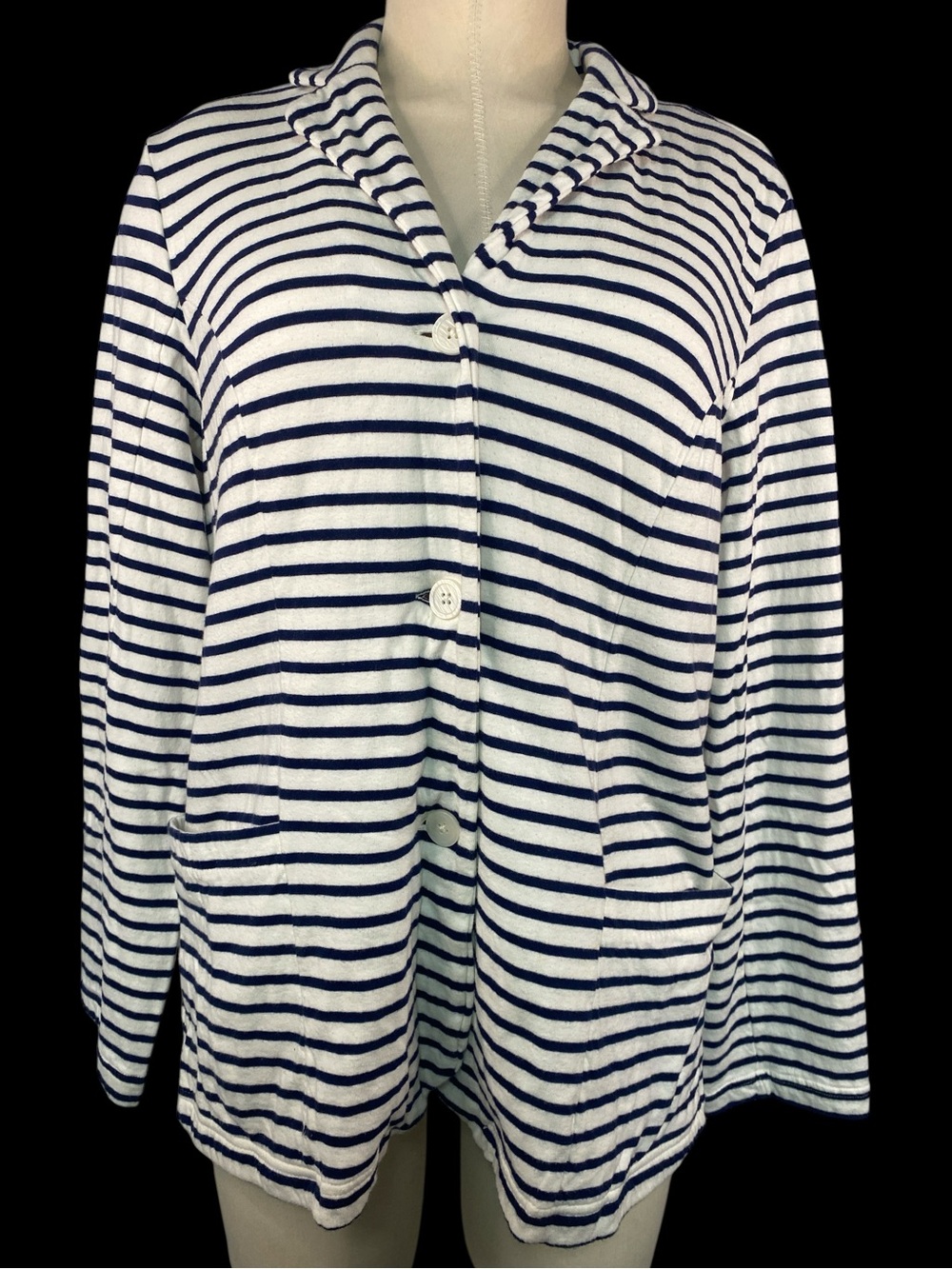 Coldwater Creek Striped Navy & White Button-Front Women's Jacket Medium